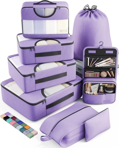 Veken 8 Set Packing Cubes for Travel Essentials, Suitcase Organizer Bags in 4 Sizes, Carry-On Luggage Accessories with Large Laundry & Hanging Toiletry Bag, Must-Have for Airplane, Road Trip & Camping