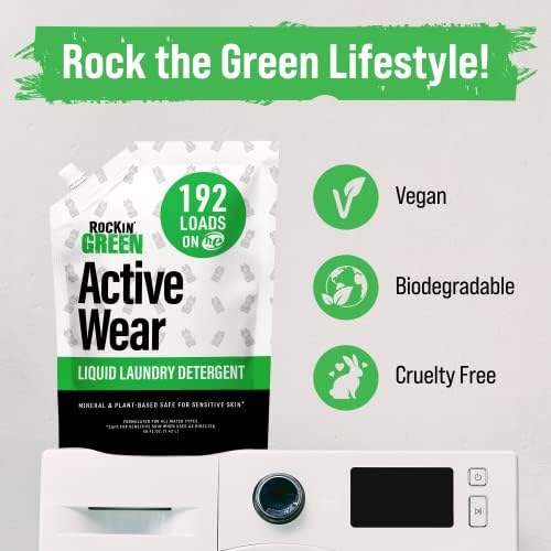 Rockin' Green Laundry Detergent, Plant based, All Natural Laundry Detergent Powder, Vegan and Biodegradable Odor Fighter, Safe for Sensitive Skin (Liquid Laundry Detergent 192 Loads - Unscented)