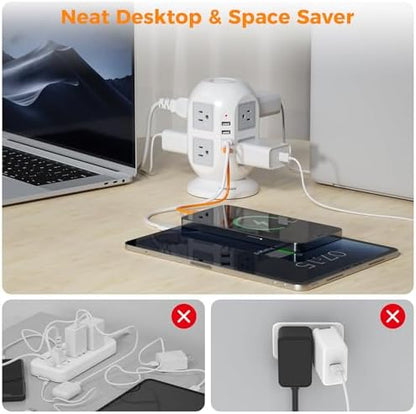 Tower Surge Protector Power Strip 10 ft, TESSAN Long Flat Extension Cord with Multiple Outlets, 8 AC Outlets with 4 USB Ports (1 USB C), Charging Station with Surge Protection, for Home Office Dorm