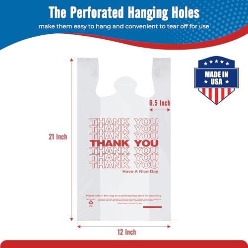 20000 Count (20K) - Thank You Plastic Bags (12" x 6.5" x 21") White, T-shirt, Grocery, Take Out, To Go, Retail Shopping Bags in Bulk