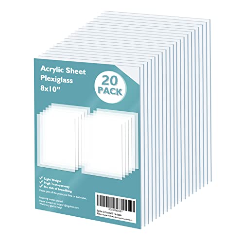 Egofine Plexiglass Sheets Acrylic Sheets 20 Pack of 8x10’’ 0.04 Thick Clear Plastic Cast Transparent Plexi Glass for Crafting Projects, Replacement Picture Frame Glass, DIY Display, Easy to Cut