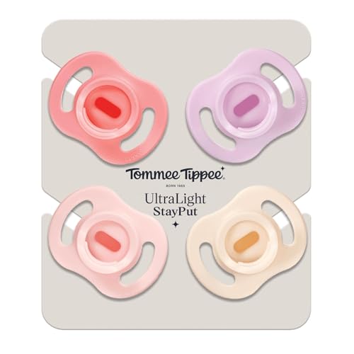 Tommee Tippee Ultra-Light StayPut Pacifier, One-Piece Silicone Design, 0-6m, 4 Pack