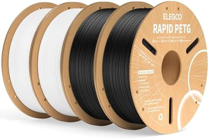 ELEGOO Rapid PETG Filament 1.75mm Black & White 4KG, High Speed 30-600mm/s 3D Printer Filament Dimensional Accuracy +/- 0.02 mm, 1kg Cardboard Spool(2.2lbs) Fits for Most FDM 3D Printers