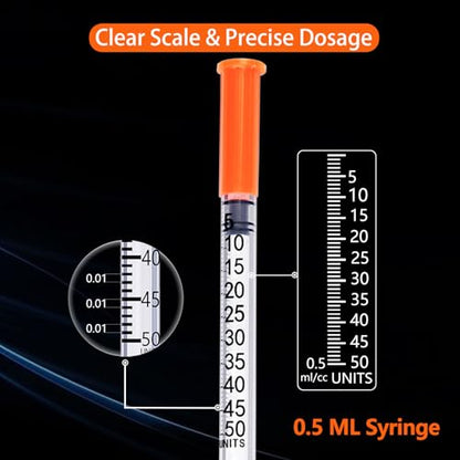 0.5ML Syringe, Lab Supplies Syringes 31G 5/16 Inch, Individually Wrapped, Pack of 100