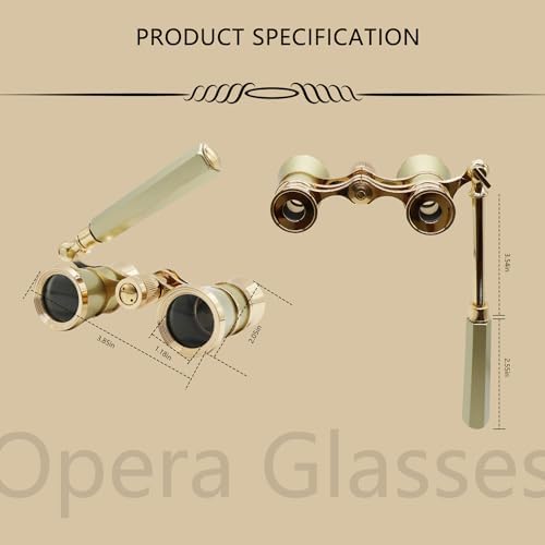 BLACKICE Theater Binoculars, Opera Glasses for Women, 3X25 Mini Binocular Compact with Adjustable Handle for Adults Kids in Concert Theater Opera (Golden with Handle)