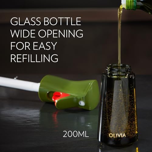 FLAIROSOL OLIVIA Oil Sprayer for Cooking, 200ml Glass Olive Oil Sprayer, Continuous Cooking Spray with Portion Control, Oil Dispenser for Kitchen, Air Fryer, Salad, BBQ (Green Bottle, Gold Print)