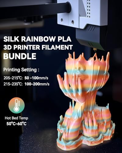 SUNLU 3D Printer Filament Bundle, PLA Silk Rainbow Filament Multicolor, Fast Color Change Each 8 Meters, Individually Vacuum Packed, 250g Spool, 8 Rolls, 2kg Total, 6 Silk Rainbow+Light Gold+Silver