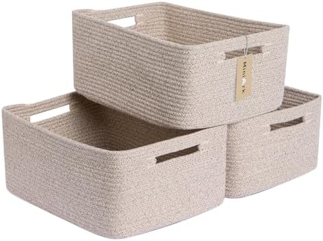 Large Storage Baskets for Shelves, Closet Organizers Bins for Clothes Blanket Towels, Baby Nursery, Toy Baskets Box, Woven Rope Baskets, 17 x 13 x 7.5”, 3 Packs Mixed Brown