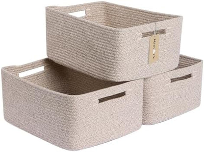 Large Storage Baskets for Shelves, Closet Organizers Bins for Clothes Blanket Towels, Baby Nursery, Toy Baskets Box, Woven Rope Baskets, 17 x 13 x 7.5”, 3 Packs Mixed Brown