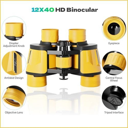 12x40 HD Binoculars for Adults and Kids High Powered, Clear Large View & Low Light Night Vision, Waterproof Binoculars for Hunting, Birds Watching, Cruise Ship, Theaters, Travel and Stargazing