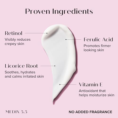 MEDIX Fragrance Free Firming Retinol Body Lotion + Brightening Vitamin C Cream 2pc Skin Care Set | Crepey Skin Care Treatment | Anti Aging Body Cream & Face Moisturizer For Crepe Skin & Dark Spots