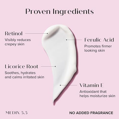 MEDIX Fragrance Free Firming Retinol Body Lotion + Brightening Vitamin C Cream 2pc Skin Care Set | Crepey Skin Care Treatment | Anti Aging Body Cream & Face Moisturizer For Crepe Skin & Dark Spots