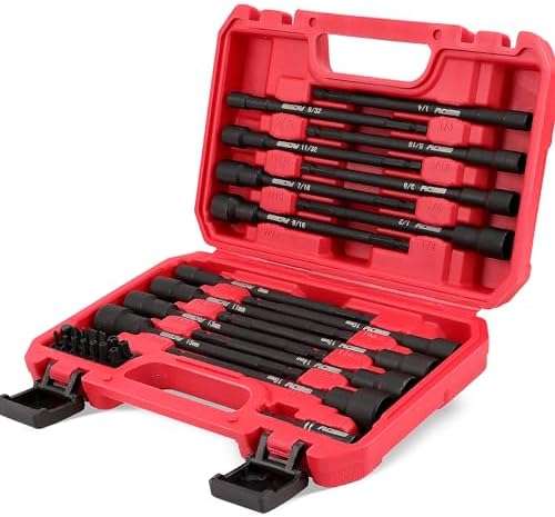 Nut Driver Impact Bit Set - 31-Piece Magnetic Socket Impact Drill Bit Tool Sets Extra Long Hex Nut Setter Driver Holder - Metric SAE Screwdriver Bits 1/4 Drive Shank Adapter Extension