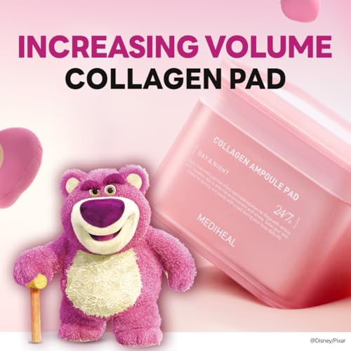 MEDIHEAL Collagen Ampoule Toner Pads [Disney Pixar Edition] - Skin Firming & Restore Elasticity & Deep Hydration - Tighten Wrinkles & Lines - Vegan Face Gauze, Full size 100 + Refill 100 (200 Pads)