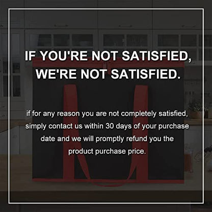 Bodaon 2-Pack Insulated Reusable Grocery Shopping Bags, X-Large Picnic Cooler Bag with Zipper Zippered Top Cold, Black with Red Edge