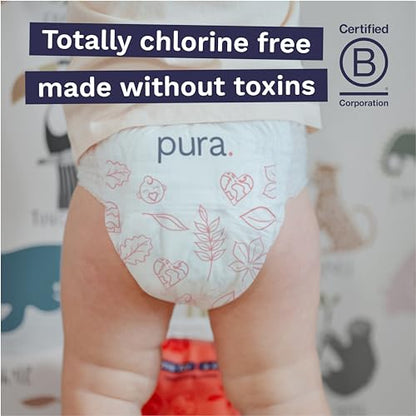 Pura Hypoallergenic Diaper Pants Size 5 (27-38 lbs) Overnight, up to 12 Hours Leak Protection, Suitable for Sensitive Skin, Totally Chlorine Free, Soft Organic Cotton, 3 packs of 19 (57 Pull Up Pants)