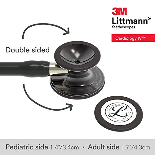 3M Littmann Cardiology IV Diagnostic Stethoscope, 6204, More Than 2X as Loud, Weighs Less, Stainless Steel High Polish Smoke-Finish Chestpiece, 27" Black Tube, Champagne Stem, Black Headset