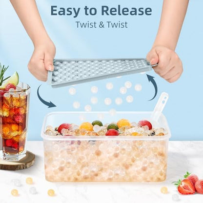 WIBIMEN Mini Ice Cube Trays, Small Tiny Round Pebble Crushed Nugget Ice Trays for Freezer with Lid - Chilling Drinks Coffee Juice(4 Pack/0.55In - Blue)