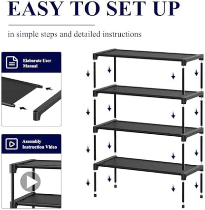 Kitsure Shoe Rack - Non-Woven Shoe Rack Shelf, Shoe Organizer for Closet, Entryway, Garage & Corridor, Stackable Shoe Shelves, X-Large, Black