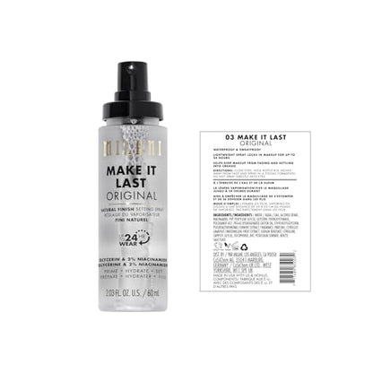 Milani Setting Spray + Primer, Make It Last Original - Natural Finish with Niacinamide for Hydration & Make It Last Dewy - Dewy Finish Moisturizing Formula for Glow on the Go - 2 Pack