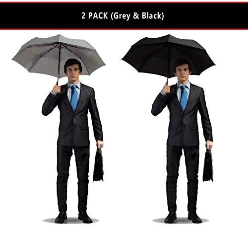 SIEPASA Two Packs Auto Open & Close Small Travel Umbrella Compact for Backpack-Umbrellas for Rain, Windproof Lightweight Strong Mini Portable Umbrellas for Men and Women.& Black, 2 Pack