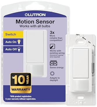 Lutron Maestro Motion Sensor Light Switch Indoor for Bathroom, Garage, Laundry Room, Any Bulbs, Occupancy Vacancy Sensor, Single-Pole, MS-OPS2-WH, White
