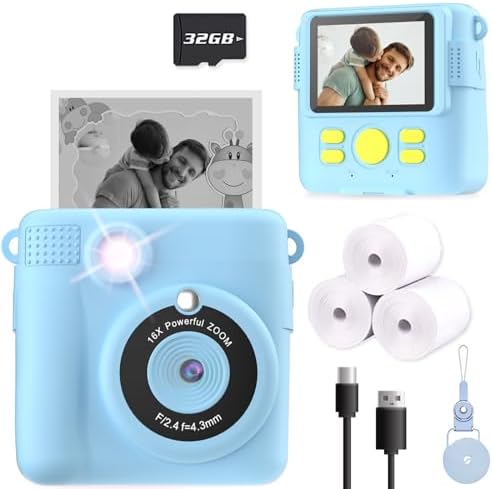 Kids Camera Instant Print, Christmas Birthday Gifts for Kids Age 3-12, Selfie Digital Camera with 1080P Videos,Toddler Portable Travel Cameras Toy for 4 5 6 7 8 9 Year Old Boys Girls-Blue
