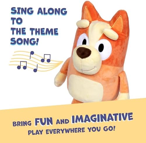 Bluey Sound Effects Talking Bingo Plush Toy, 13” Soft Bingo Toy, Interactive Stuffed Animal with 9 Different Phrases, Musical Toys for Kids