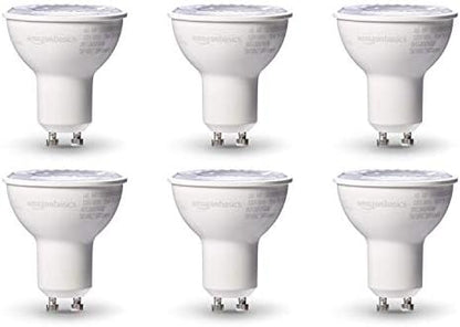 Amazon Basics MR16 LED Light Bulb, 50 Watt Equivalent, Energy Efficient 7W, GU10 Base, Warm White 3000K, Dimmable, 10,000 Hour Lifetime , 6-Pack