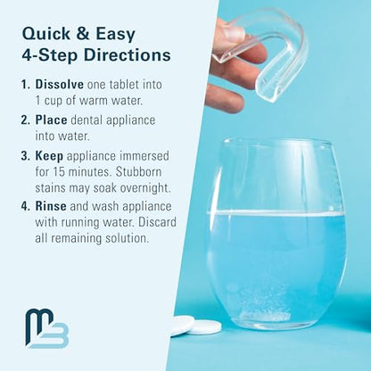 Retainer and Denture Cleansers 240 Tablets Removes Bad Odors Discoloration Stains Plaque for Cleaning Invisalign Mouth Guard Night Guard and Removable Dental Appliances by M3 Naturals