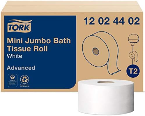 Tork Matic Paper Hand Towel Roll White H1 (6 Rolls) and Tork Mini Jumbo Toilet Paper Roll White T2 (12 Rolls)