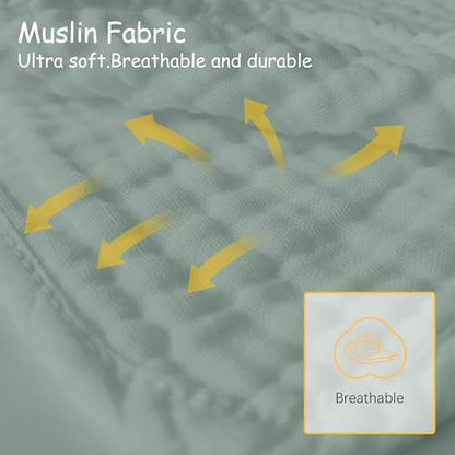 12 Pack Muslin Burp Cloths 100% Cotton Muslin Cloths Large 20''x10'' Extra Soft and Absorbent Baby Burping Cloth - Green