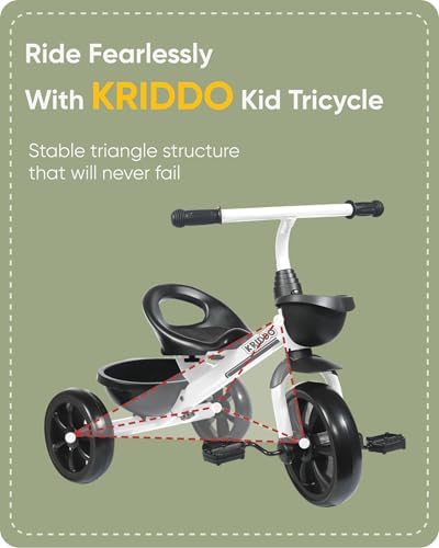 KRIDDO Kids Tricycles for 2-4 Year Olds, Toddler Trike Gift for 24 Months to 4 Years, White
