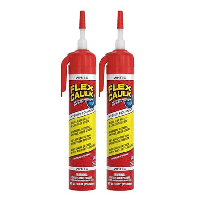 Flex Caulk, Waterproof & Weatherproof Hybrid Polymer Sealant, Strong, Paintable, Indoor, Outdoor, Bath, Shower, Sink, Window, Baseboards, Door, RV, Roof, Wood, Auto & Marine, White, 9 oz, 2-Pack