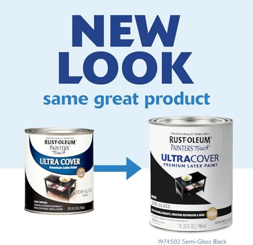 Rust-Oleum 1974502 Painter's Touch Latex Paint, Quart, Semi-Gloss Black 32 Fl Oz (Pack of 1)