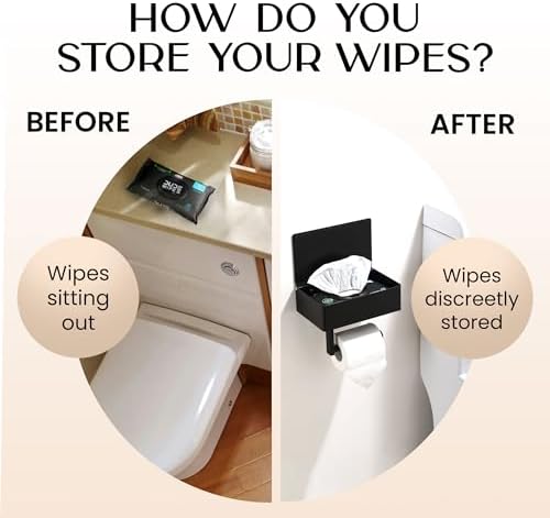 Day Moon™ Matte Black Toilet Paper Holder with Shelf, Wipe Holder for Bathroom Flushable Wipes Dispenser Toilet Paper and Wipes Holder Toilet Paper Holder with Storage