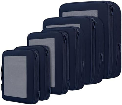 BAGAIL 4 Set/6 Set/8 Set Compression Packing Cubes Travel Accessories Expandable Packing Organizers (Square Mesh, 06-Navy)