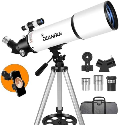 Telescope,Telescope for Adults High Powered - 80mm Aperture 600mm Professional Portable Telescopes for Astronomy Beginners,Fully Mult-Coated Refractor Telescopes with Tripod,Phone Adapter and Bag