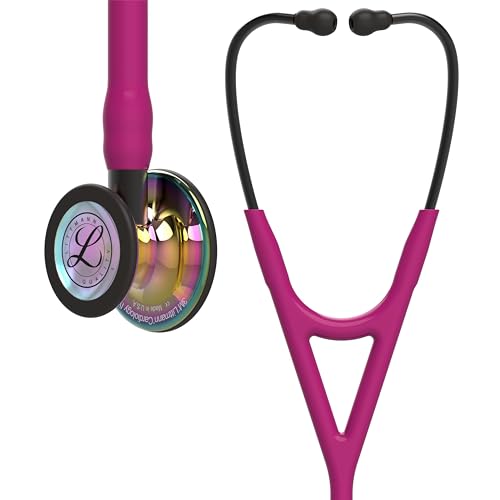 3M Littmann Cardiology IV Diagnostic Stethoscope, 6241, More Than 2X as Loud, Weighs Less, Stainless Steel High Polish Rainbow-Finish Chestpiece, 27" Raspberry Tube, Smoke Stem, and Headset