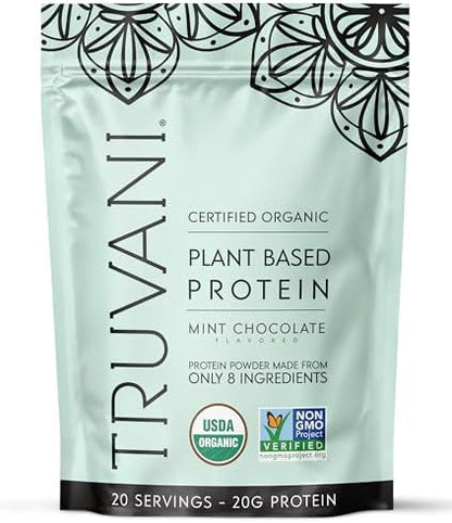 Truvani Vegan Pea Protein Powder | Mint Chocolate | 20g Organic Plant Based Protein | 20 Servings | Keto | Gluten & Dairy Free | Low Carb | No Added Sugar