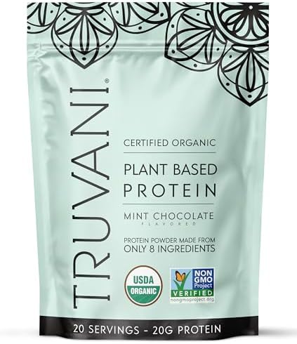 Truvani Vegan Pea Protein Powder | Mint Chocolate | 20g Organic Plant Based Protein | 20 Servings | Keto | Gluten & Dairy Free | Low Carb | No Added Sugar