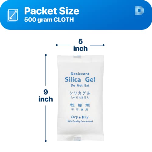 Dry & Dry 500 Gram [50 Packets] Silica Gel Packets Desiccants, Silica Packets - Rechargeable Silica Gel Packs, Desiccants Packets, Silica Gel