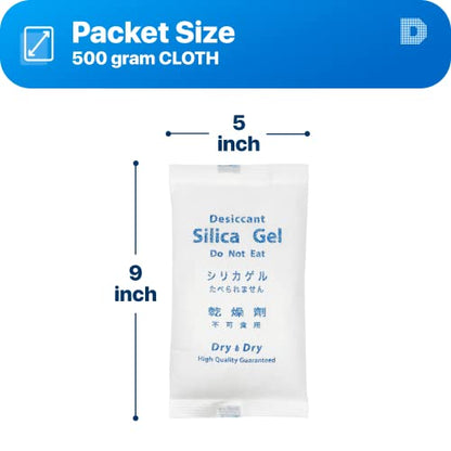 Dry & Dry 500 Gram [50 Packets] Silica Gel Packets Desiccants, Silica Packets - Rechargeable Silica Gel Packs, Desiccants Packets, Silica Gel