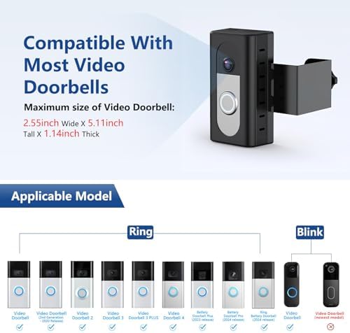 KIMILAR Anti-Theft Video Doorbell Mount Compatible with Ring/Blink Wireless Video Doorbell, Adjustable Mounting Bracket Accessories for Houses, Apartments, Businesses, Not for Security Door