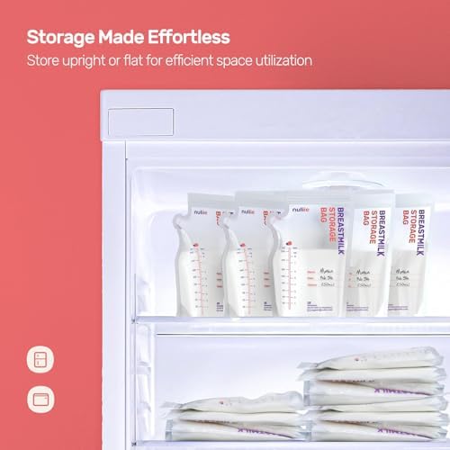 Nuliie 300 Pcs Breastmilk Storage Bags, 8 OZ Breast Milk Storing Bags, BPA-Free, Milk Storage Bags with Pour Spout for Breastfeeding, Self-Standing Bag, Space Saving Flat Profile