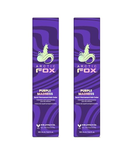 Arctic Fox Semi-Permanent Hair Color, Purple Madness, Vegan & Cruelty-Free, Ammonia-Free, Hydrating Formula, Vibrant Purple Hair Dye for All Hair Types, 5.6 Fl Oz (Pack of 2)