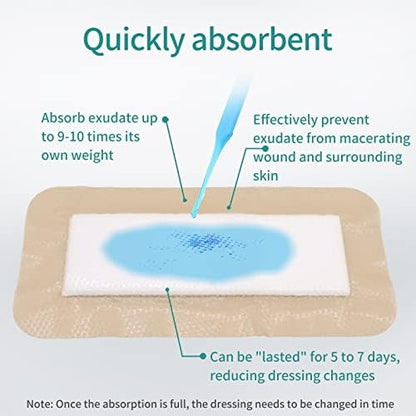 Dimora Silicone Foam Dressing Silver Ag 4"x 8" Adhesive Absorbent First Aid Bandage for Wound Care Pads 5 Packs