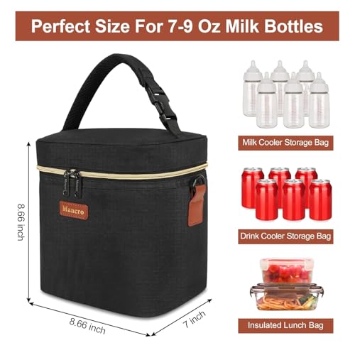 Mancro Baby Bottle Cooler Bag for Breast Milk, Includes Ice Pack, Fits 6 x 9oz Bottles, Insulated Daycare Bag for Nursing Moms, Leakproof Breastmilk Tote,Blue & Beige