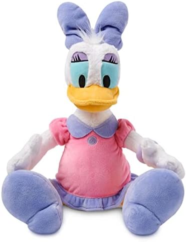 DISNEY STORE Official Daisy Duck Medium Soft Toy for Kids, Cuddly Character with Fuzzy Texture and Embroidered Details in Pink and Purple Dress, Disney Plushy Suitable for All Ages.