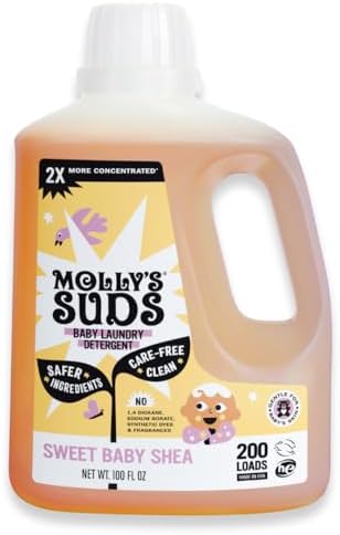 Molly's Suds Baby Liquid Laundry Detergent | Removes Formula, Poop & Spit-Up Stains | Extra Gentle for Infants, Babies, Toddlers (Sweet Baby Shea, 200 Loads)